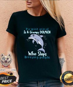 Grateful My Spirit Animal Is A Grumpy Dolphin Who Slaps Annoying People V-neck