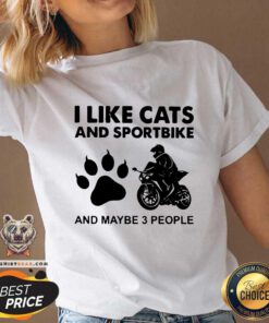 Great I Like Cats And Sportbike And Maybe 3 People V-neck - Design by Teeshirtbear.com - Design by Teeshirtbear.com