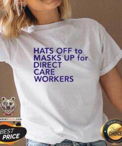 Hats Off To Masks Up 5 For Direct Care Workers V-neck - Design by Teeshirtbear.com