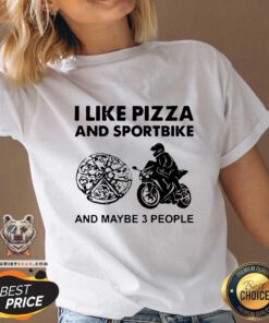 I Like Pizza And Sportbike And Maybe 3 People V-neck - Design by Teeshirtbear.com - Design by Teeshirtbear.com