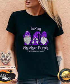 Lovely Gnomes In May Wear Purple Fibromyalgia Awareness V-neck