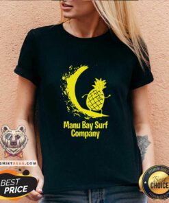 Manu Bay Surf Company New Zealand 10 Gold Surfing Pineapple V-neck - Design by Teeshirtbear.com