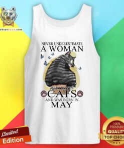 Never Underestimate A Woman Who Loves Cats 4 Butterflies Tank Top - Design by Teeshirtbear.com