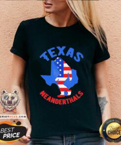 Official Bigfoot American Flag Texas Neanderthal V-neck - Design by Teeshirtbear.com