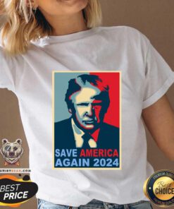 Premium Donald Trump Save America Again 2024 V-neck - Design by Teeshirtbear.com