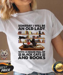Pretty Someday I Will Be An Old Lady With A House Full Of Black Cat And Books V-neck - Design by Teeshirtbear.com