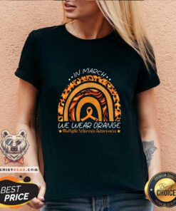 Rainbow In March We Wear Orange 4 Multiple Sclerosis Awareness V-neck - Design by Teeshirtbear.com