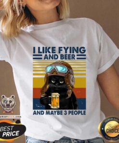 Cute Cat Pilot Flying Beer And 3 People Vintage Retro V-neck