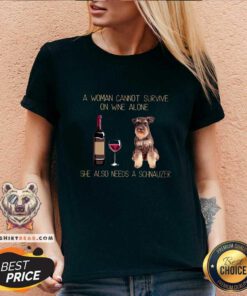Grateful A Woman Cannot Survive On Wine Alone Schnauzer V-neck