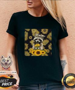 Lovely Racoon Sunflower V-neck