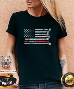 Nice Proud Teacher American Flag V-neck