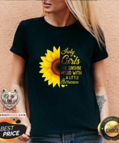Pretty Sunflower July Girls Are Sunshine Mixed With A Little Hurricane V-neck