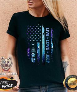 Live Love Jeep American Flag Wine Jeep Paw Flip Flops V-neck