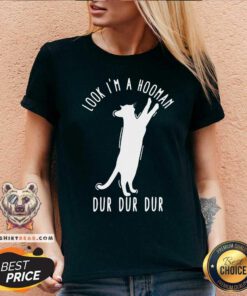 Official Look I Am A Hooman Dur Dur Dur White Cat V-neck