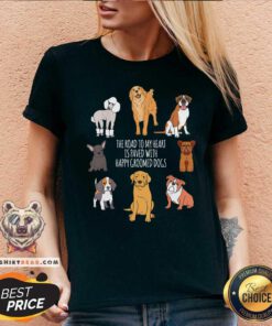 The Road To My Heart Is Paved With Happy Groomer Dogs V-neck