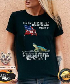 Turtle USA Flag The Wind Moves It Protecting It V-neck