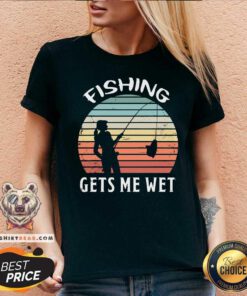 Fishing Gets Me Wet Vintage Retro V-neck