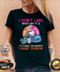 I Do Not Care What Day It Is I Want Dunkin Stitch V-neck