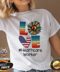 Love Healthcare Worker Vintage Amerricans Flag Sunflower V-neck