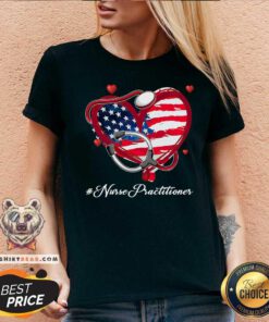 Stethoscope American Flag Heart Nurse Practitioner V-neck