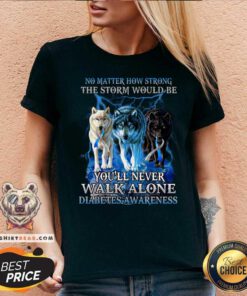 You Will Not Alone Diabetes Awareness Wolf V-neck
