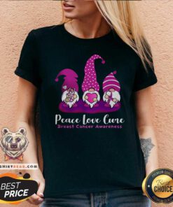 Gnome Peace Love Cure Breast Cancer Awareness V-neck