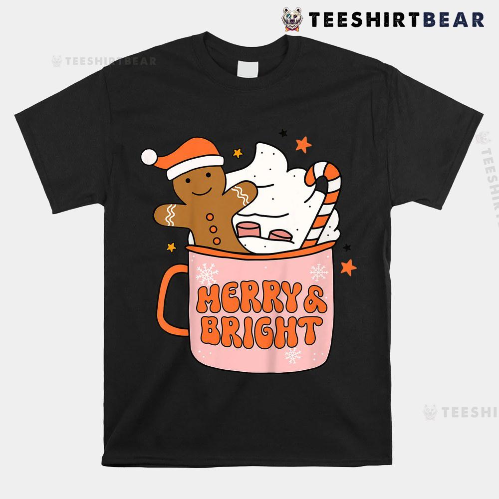 Retro Groovy Merry And Bright Gingerbread Christmas Shirt