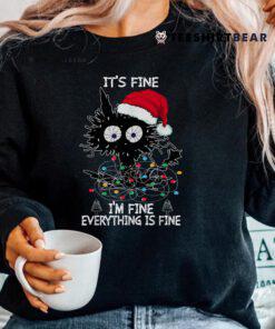 Black Cat Christmas Its Fine Im Fine Everything Is Fine Shirt