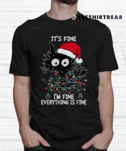 Black Cat Christmas Its Fine Im Fine Everything Is Fine Shirt