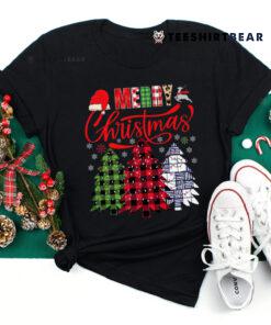 Buffalo Plaid And Leopard Santa Hat Christmas Tree Lights Shirt