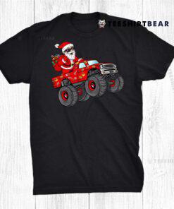 Christmas Santa Claus Riding Monster Truck Boys Kids Xmas Shirt