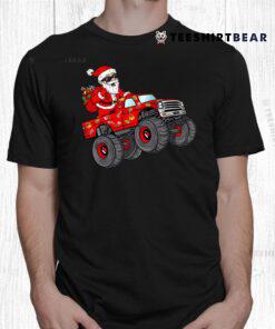 Christmas Santa Claus Riding Monster Truck Boys Kids Xmas Shirt
