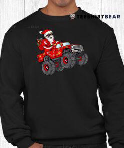 Christmas Santa Claus Riding Monster Truck Boys Kids Xmas Shirt