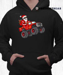 Christmas Santa Claus Riding Monster Truck Boys Kids Xmas Shirt