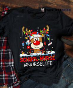 Christmas School Nurse Life Reindeer Lights Xmas Pjs Holiday Shirt