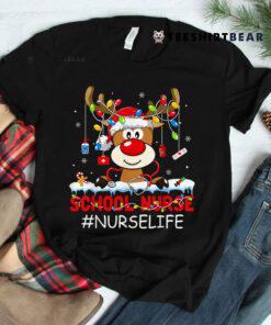 Christmas School Nurse Life Reindeer Lights Xmas Pjs Holiday Shirt