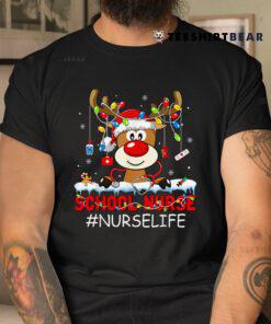 Christmas School Nurse Life Reindeer Lights Xmas Pjs Holiday Shirt