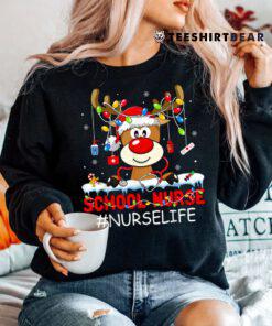Christmas School Nurse Life Reindeer Lights Xmas Pjs Holiday Shirt