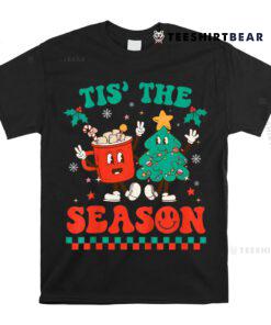 Groovy Tis The Season Christmas Hippie Hot Cocoa Pine Tree Shirt