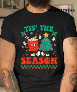 Groovy Tis The Season Christmas Hippie Hot Cocoa Pine Tree Shirt