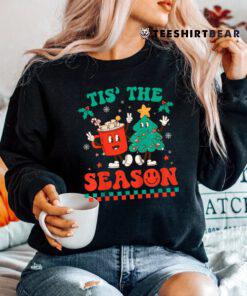 Groovy Tis The Season Christmas Hippie Hot Cocoa Pine Tree Shirt