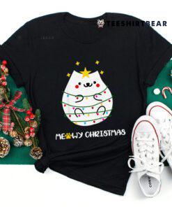 Meowy Catmas Cat Christmas Xmas Lights Wrapped Around Shirt