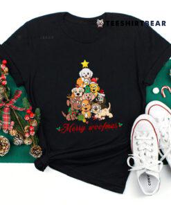 Merry Woofmas Dogs Ornaments Lights Christmas Tree Day Shirt