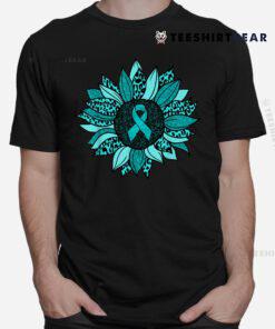 Ovarian Cancer Awareness Sunflower Teal Ribbon Leopard Shirt