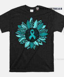Ovarian Cancer Awareness Sunflower Teal Ribbon Leopard Shirt