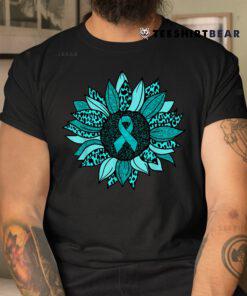 Ovarian Cancer Awareness Sunflower Teal Ribbon Leopard Shirt