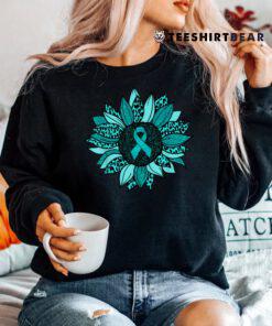 Ovarian Cancer Awareness Sunflower Teal Ribbon Leopard Shirt