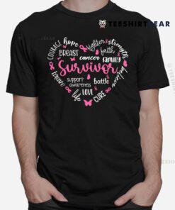 Pink Ribbon Heart Breast Cancer Awareness Survivor Warrior Shirt