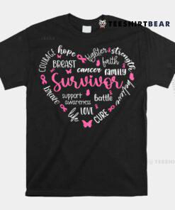 Pink Ribbon Heart Breast Cancer Awareness Survivor Warrior Shirt