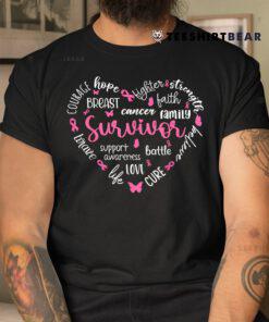 Pink Ribbon Heart Breast Cancer Awareness Survivor Warrior Shirt